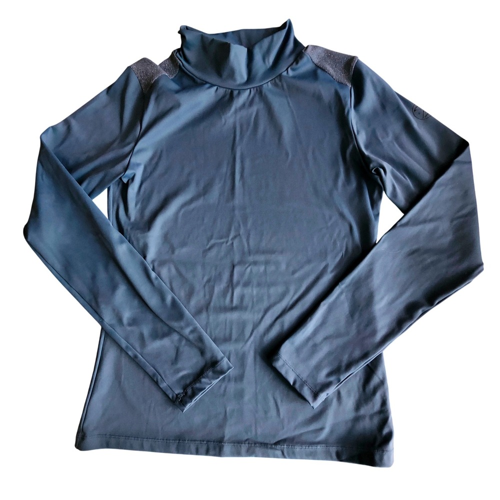 Free Ride Equestrian Mock Neck Shirt Womens Large Blue Long Sleeve Glitter Trim